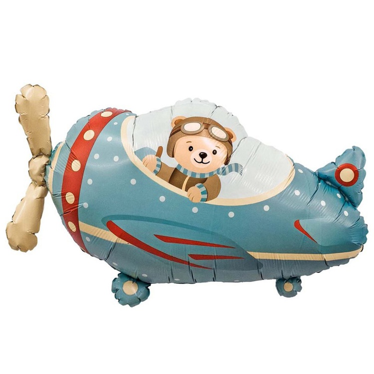 Медвежонок в самолёте шар фигурный фольгированный с гелием