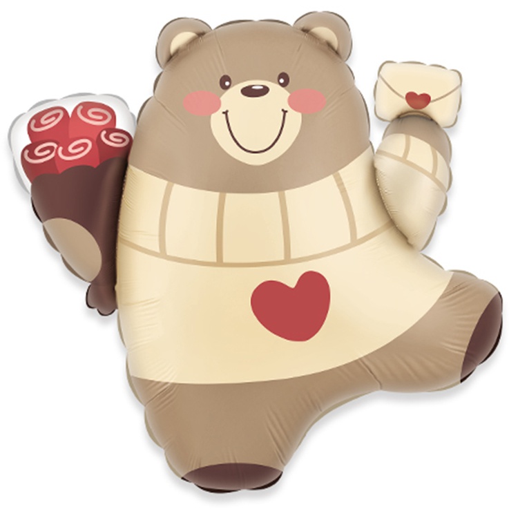 Мишка с букетом шар фигурный фольгированный с гелием