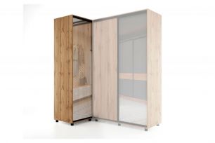 Шкаф-купе -PRIME CORNER Угловой с зеркалом ОРС12-6.Z (1806*1205*2300мм), Дуб вотан/белый шелк.