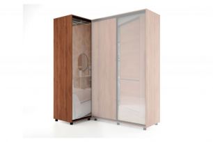 Шкаф-купе -PRIME CORNER Угловой с зеркалом ОРС12-6.Z (1806*1205*2300мм), Дуб табачный/Белый шелк.