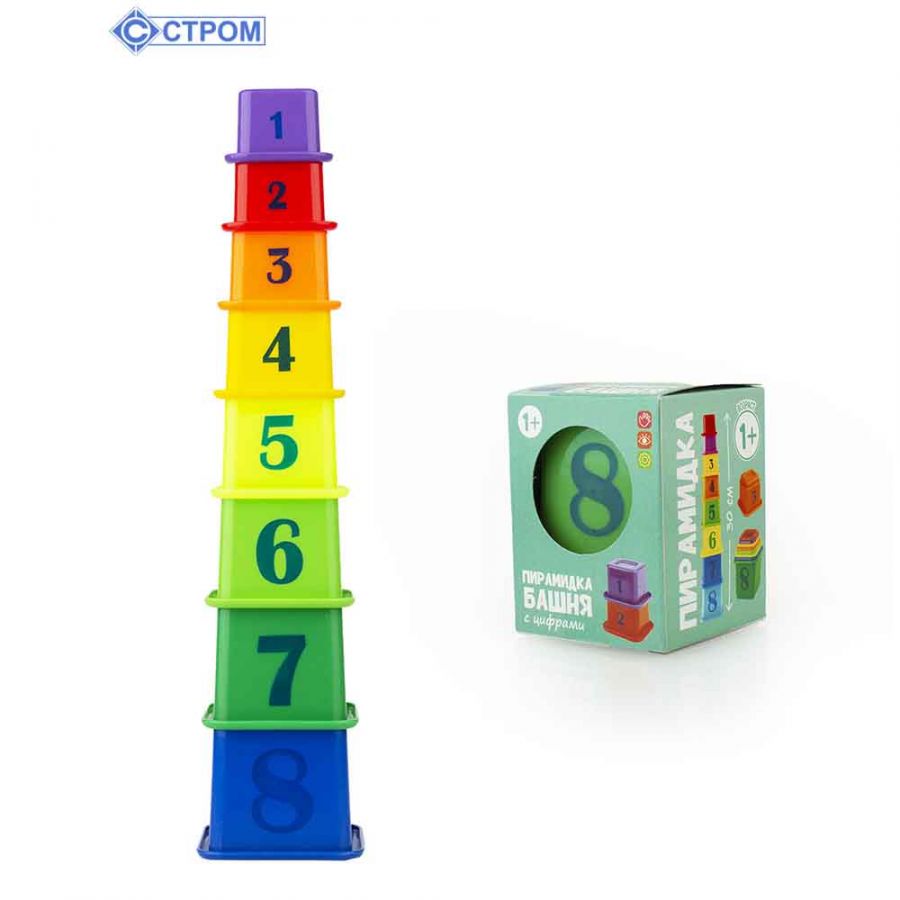 Пирамидка "Башня" 30 см, 8 элементов (в коробочке)