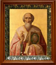 Икона Григорий Неокесарийский в киоте с басмой Виноградная Лоза (UV-печать)(30272)