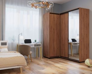 Шкаф-купе -PRIME CORNER Угловой ОРС12-6.D (1806*1205*2300мм), Дуб табачный/Белый шелк