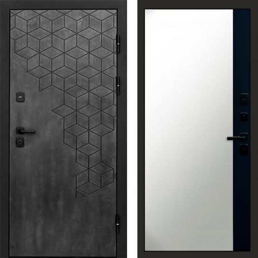 Входная дверь Termo-door Спейс Бетон патина - Широкое Зеркало Фацет Черный кварц