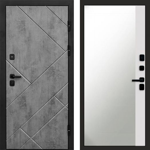 Входная дверь Termo-door Стоун Бетон - Широкое Зеркало Фацет Белый софт