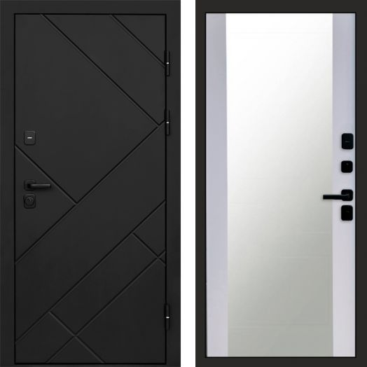 Входная дверь Termo-door Стоун Black - Зеркало Белый софт