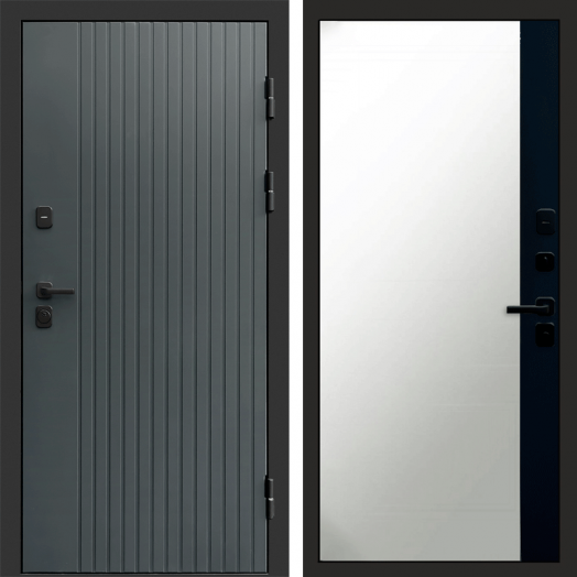 Входная дверь Termo-door Твист Грей style - Широкое Зеркало Фацет Черный кварц
