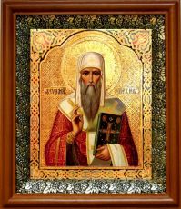 Икона Евфимий Новгородский в киоте с басмой Виноградная Лоза (UV-печать)(30351)