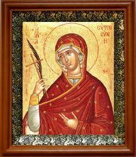 Икона Евфросиния Александрийская в киоте с басмой Виноградная Лоза (UV-печать)(30354)