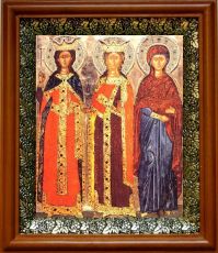 Икона Екатерина и Варвара в киоте с басмой Виноградная Лоза (UV-печать)(30367)