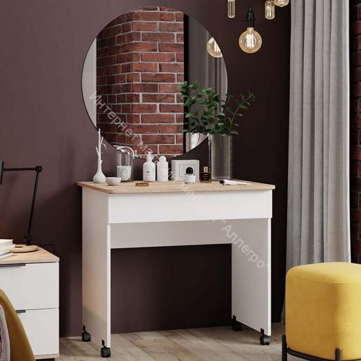 Стол с зеркалом «Diamond» тип 2 Дуб Сонома, Белый Ясень