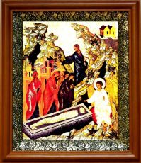 Икона Жены Мироносицы в киоте с басмой Виноградная Лоза (UV-печать)(30392)