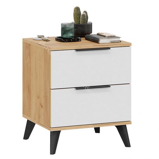 Тумба прикроватная «Джоли» с опорами Черный матовый, Дуб Крафт золотой, Белый матовый