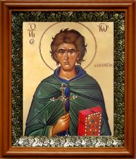 Икона Иоанн Кущник в киоте с басмой Виноградная Лоза (UV-печать)(30442)