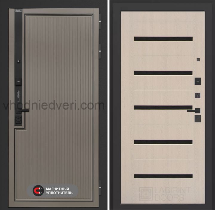 Входная дверь Лабиринт Лаб 1 Про - 01 Беленый дуб, стекло черное