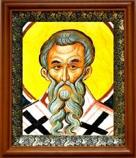 Икона Климент Анкирский в киоте с басмой Виноградная Лоза (UV-печать)(30526)