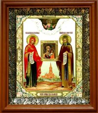 Икона Кирилл Новоезерский и Параскева Пятница в киоте с басмой Виноградная Лоза (UV-печать)(30527)