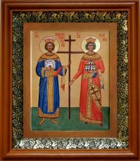Икона Константин и Елена в киоте с басмой Виноградная Лоза (UV-печать)(30532)