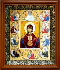 Курская-Коренная икона Божьей Матери в киоте с басмой Виноградная Лоза (UV-печать)(30550)