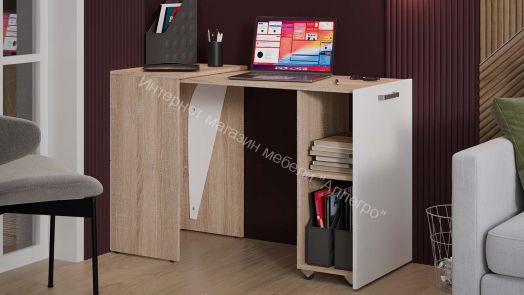 Стол письменный Тип 1 «Бостон» Дуб Сонома, Белый Ясень