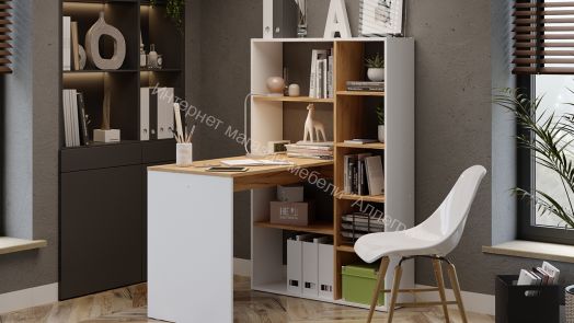 Стол письменный тип 16 Белый Ясень, Дуб Крафт золотой