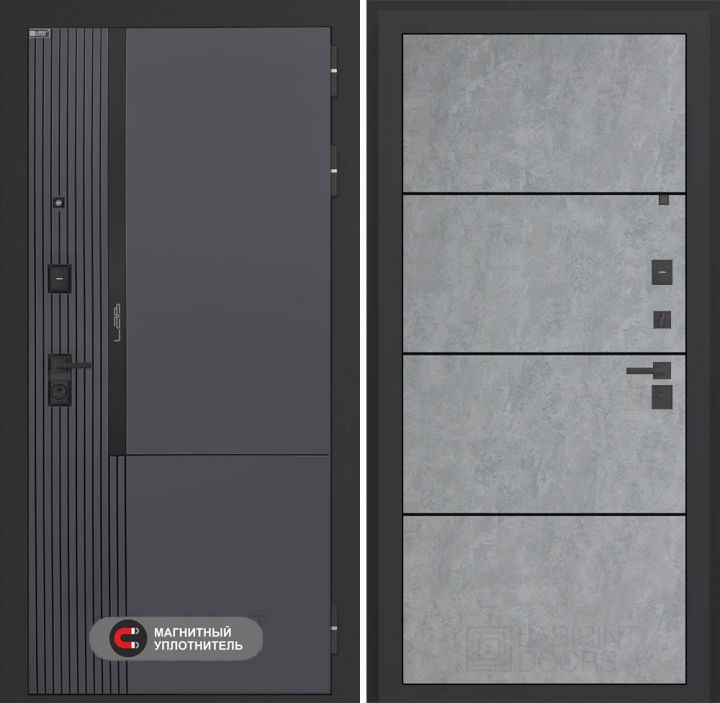 Входная дверь Лабиринт Лаб 2 Про - 25 Бетон светлый (черная вставка)