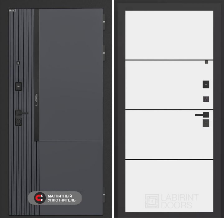 Входная дверь Лабиринт Лаб 2 Про - 25 Белый софт (черная вставка)