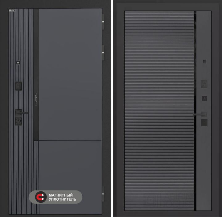 Входная дверь Лабиринт Лаб 2 Про - 22 Графит софт черная вставка