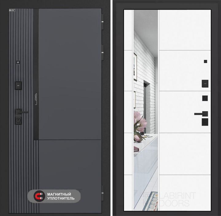 Входная дверь Лабиринт Лаб 2 Про - Зеркало 19 Белый софт