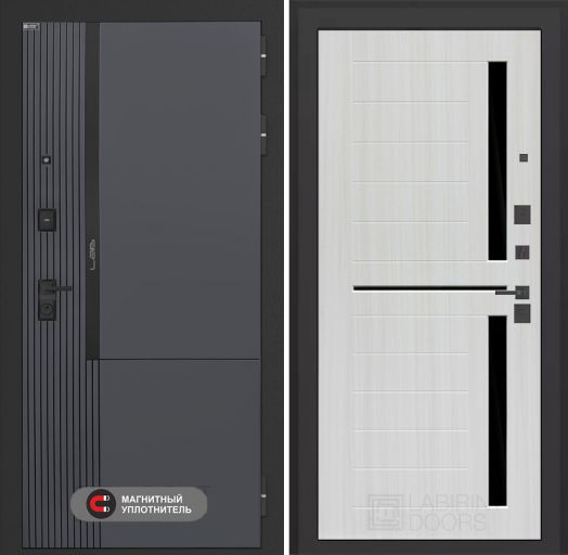 Входная дверь Лабиринт Лаб 2 Про - 02 Сандал белый стекло черное