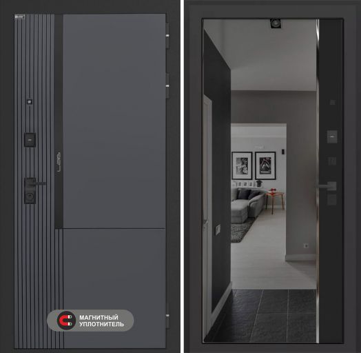 Входная дверь Лабиринт Лаб 2 Про - Зеркало панорама с тонировкой Черный кварц