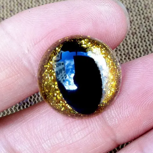 фото Глазки для игрушек КОШАЧЬИ винтовые с фикс. и  ЗОЛОТОЙ глиттерной радужкой Разные размеры (SEA-GL)