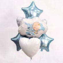 БУКЕТ ШАРОВ "МАЛЫШ (-КА) НА ОБЛАЧКЕ"  С ГЕЛИЕМ.