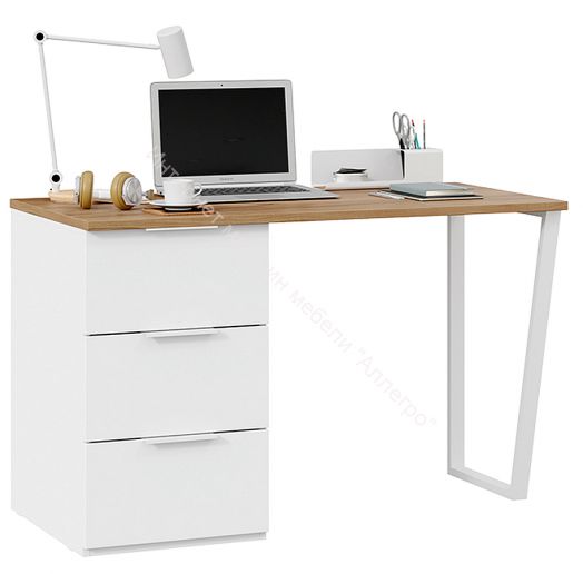 Стол письменный с тумбой универсальной «Порто» - СМ-393.15.011 Белый Жемчуг, Яблоня Беллуно, Белый софт