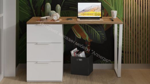 Стол письменный с тумбой универсальной «Порто» - СМ-393.15.011 Белый Жемчуг, Яблоня Беллуно, Белый софт