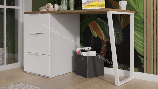 Стол письменный с тумбой универсальной «Порто» - СМ-393.15.011 Белый Жемчуг, Яблоня Беллуно, Белый софт