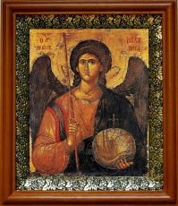 Икона Михаил Архангел в киоте с басмой Виноградная Лоза (UV-печать)(30620)