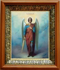 Икона Михаил Архангел в киоте с басмой Виноградная Лоза (UV-печать)(33112)