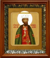 Икона Михаил Черниговский в киоте с басмой Виноградная Лоза (UV-печать)(30630)