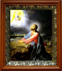 Икона Моление о чаше в киоте с басмой Виноградная Лоза (UV-печать)(30640)