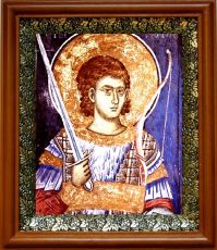 Икона Нестор Солунский в киоте с басмой Виноградная Лоза (UV-печать)(30651)