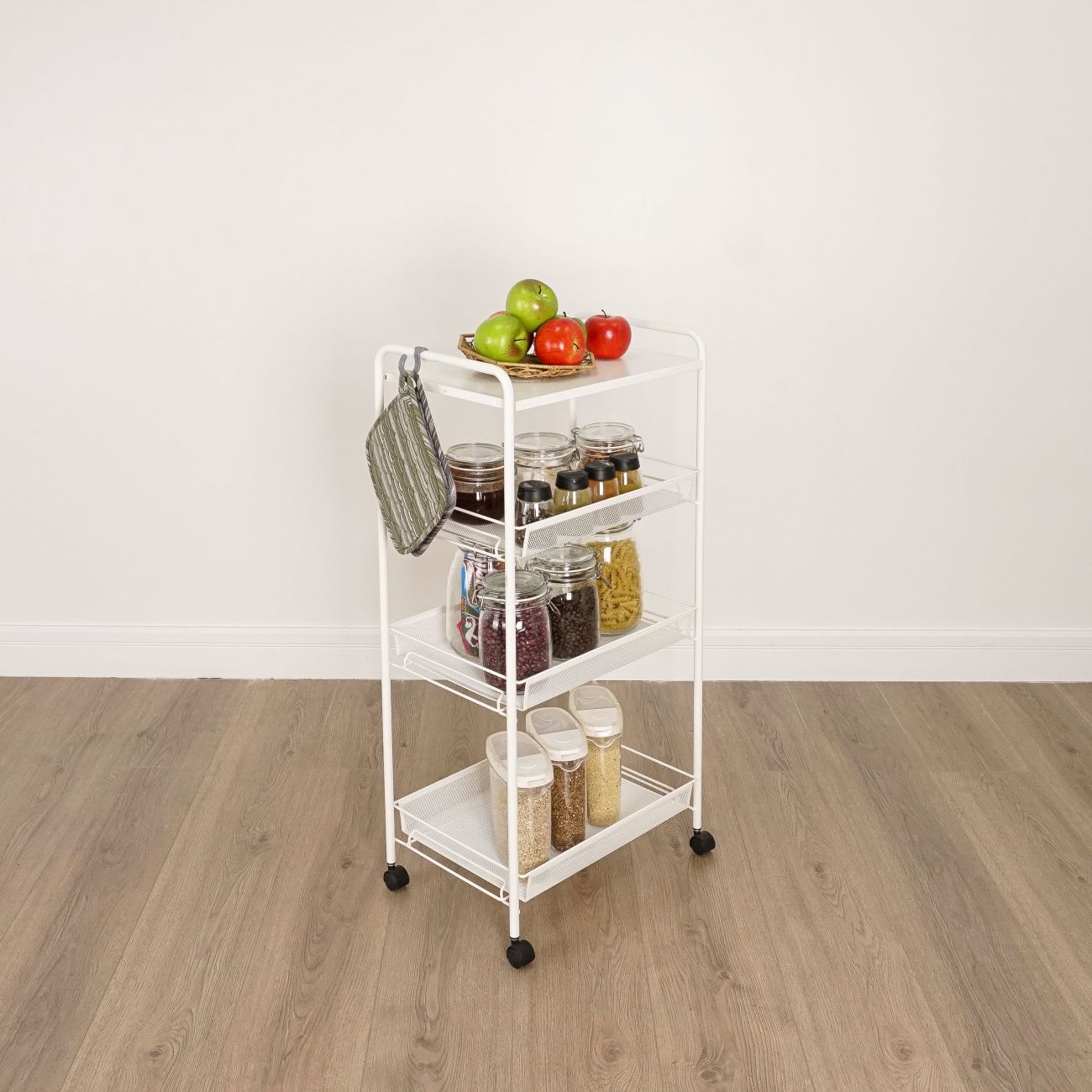 Этажерка со столиком на колесах, 45х30х88, белая