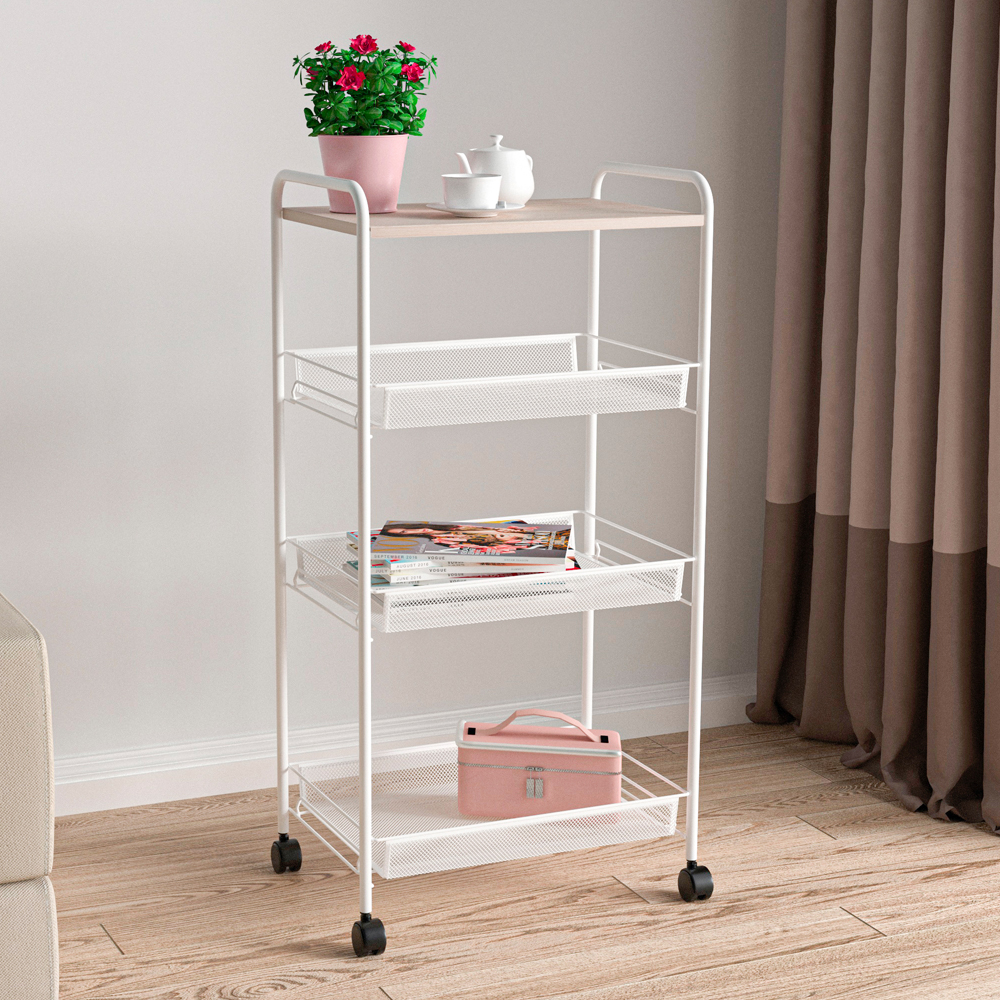 Этажерка со столиком на колесах, 45х30х88, белая