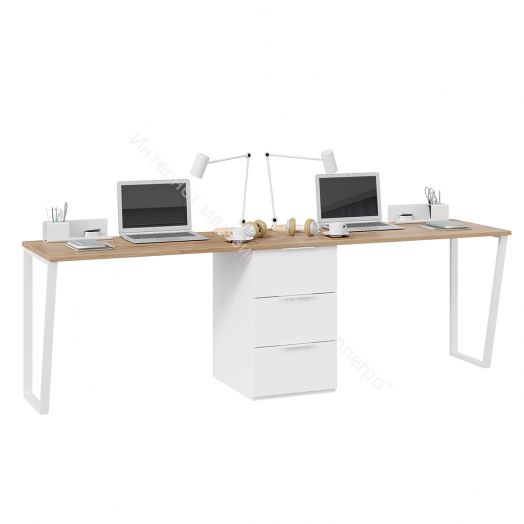 Комплект столов письменных с 1 тумбой универсальной «Порто» - СМ-393.15.013 Белый Жемчуг, Яблоня Беллуно, Белый софт