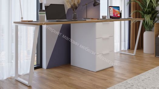 Комплект столов письменных с 1 тумбой универсальной «Порто» - СМ-393.15.013 Белый Жемчуг, Яблоня Беллуно, Белый софт