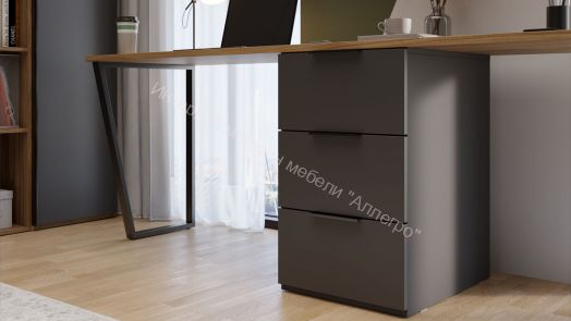 Комплект столов письменных с 1 тумбой универсальной «Порто» - СМ-393.15.013 Яблоня Беллуно, Графит софт