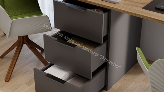 Комплект столов письменных с 1 тумбой универсальной «Порто» - СМ-393.15.013 Яблоня Беллуно, Графит софт