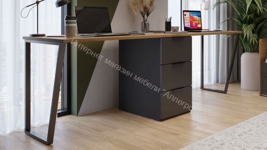 Комплект столов письменных с 1 тумбой универсальной «Порто» - СМ-393.15.013 Яблоня Беллуно, Графит софт