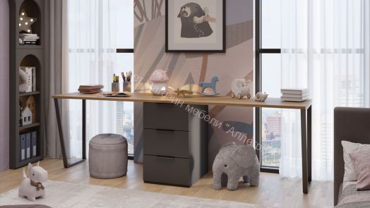 Комплект столов письменных с 1 тумбой универсальной «Порто» - СМ-393.15.013 Яблоня Беллуно, Графит софт