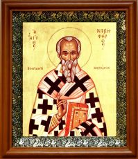 Икона Никифор Константинопольский в киоте с басмой Виноградная Лоза (UV-печать)(30667)